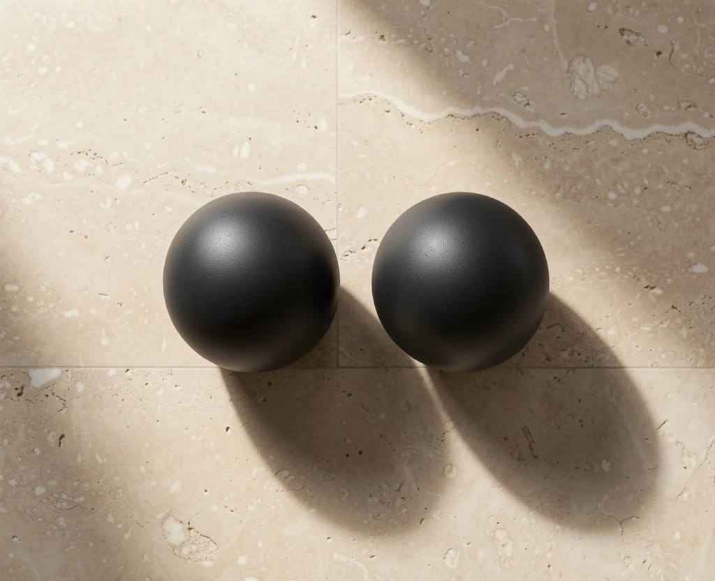 Textured massage balls on a neutral surface